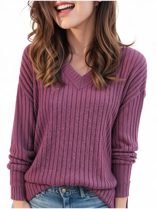 Women's Casual V-neck Classic Comfort Wool Sweater